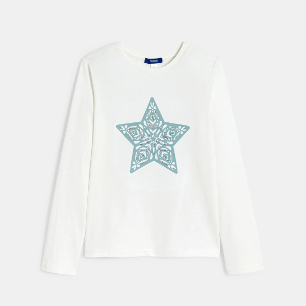 تيشيرت مزين بنجمة باللون الأبيض للفتيات